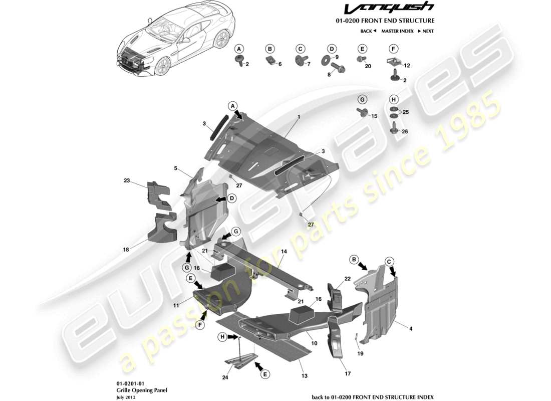 aston martin vanquish (2015) grille opening panel part diagram
