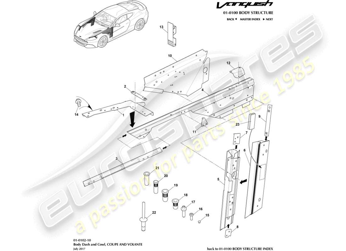 aston martin vanquish (2015) body frame, front part diagram