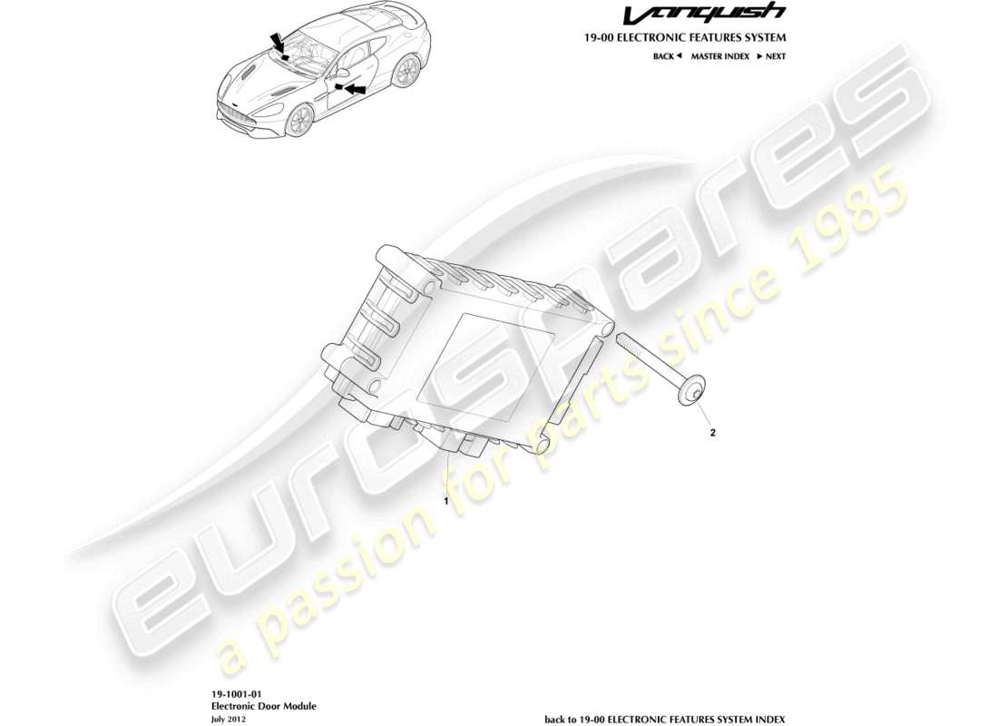aston martin vanquish (2018) electronic door module parts diagram