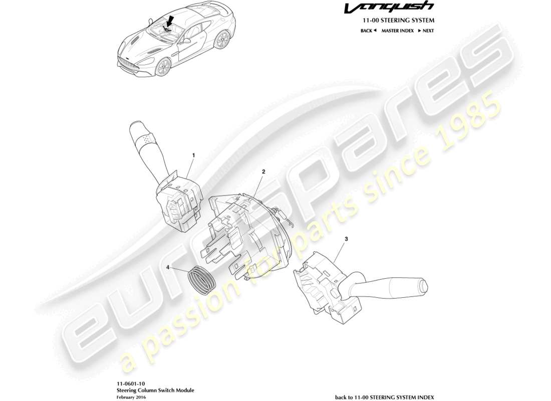 aston martin vanquish (2018) column switch assembly parts diagram