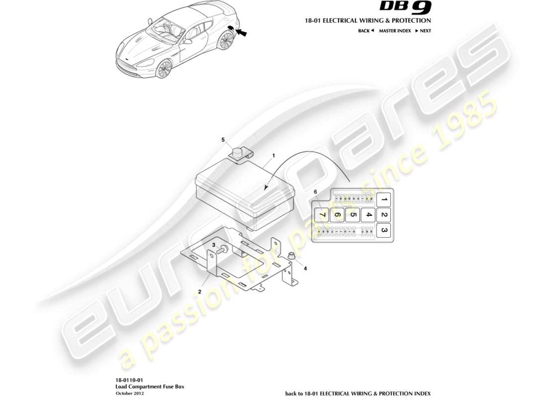 aston martin db9 (2016) load compartment fusebox part diagram