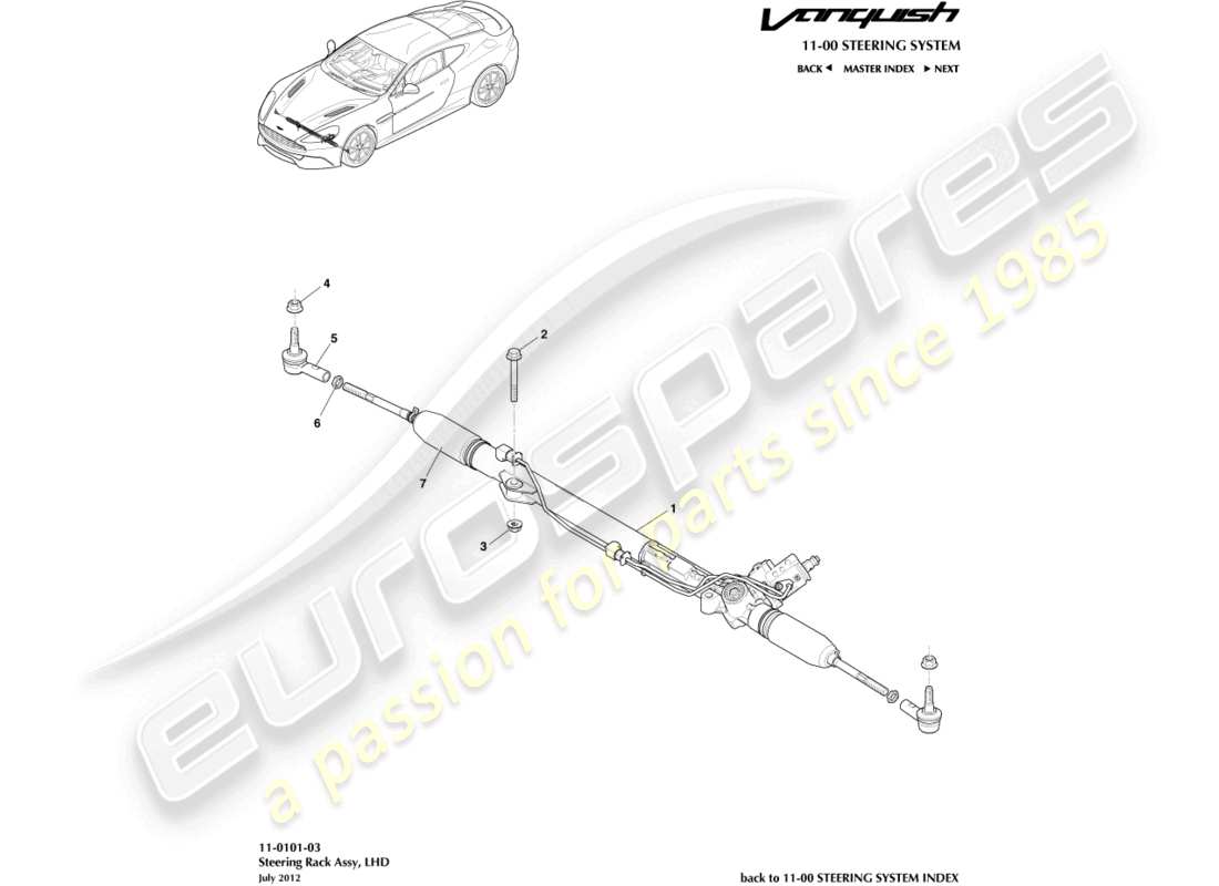 aston martin vanquish (2018) steering rack, lhd parts diagram