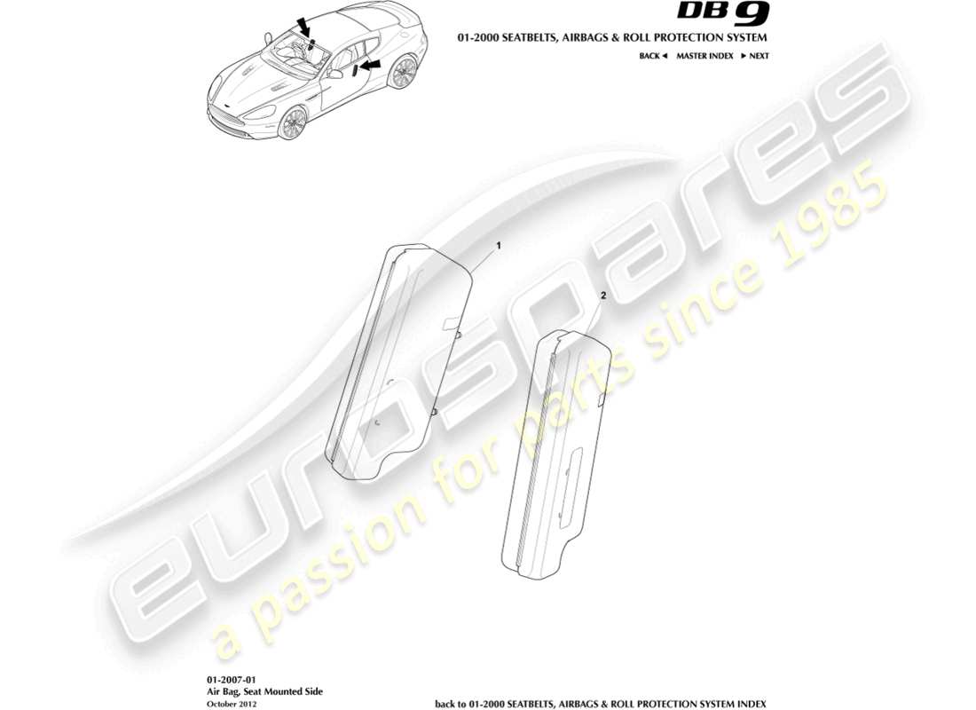 aston martin db9 (2013) front side airbag part diagram
