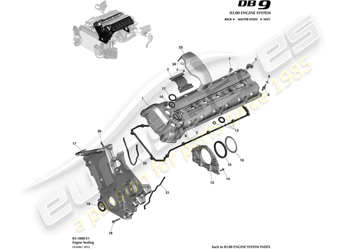 aston martin db9 (2013) engine sealing part diagram