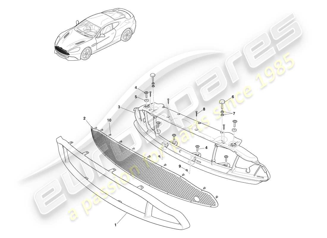 aston martin vanquish (2013) radiator grille, s part diagram