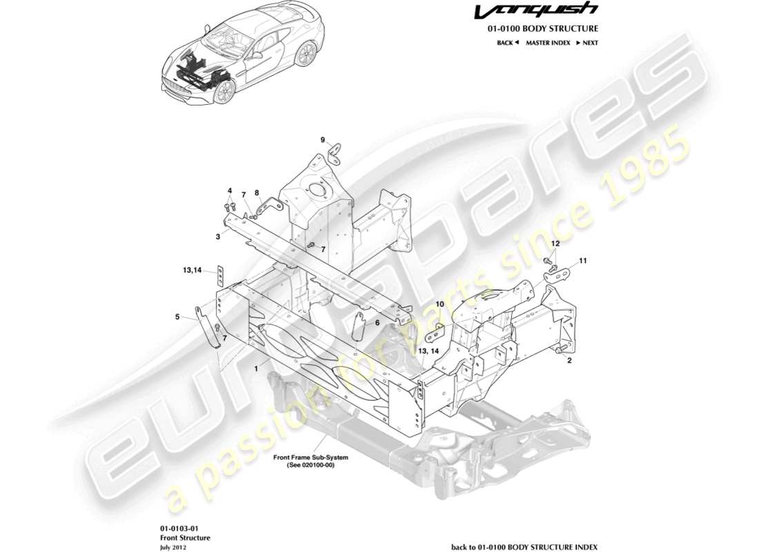 aston martin vanquish (2016) front structure part diagram