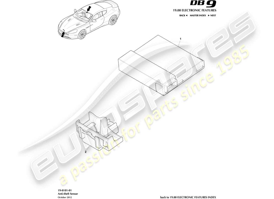 aston martin db9 (2013) alarm sensors part diagram