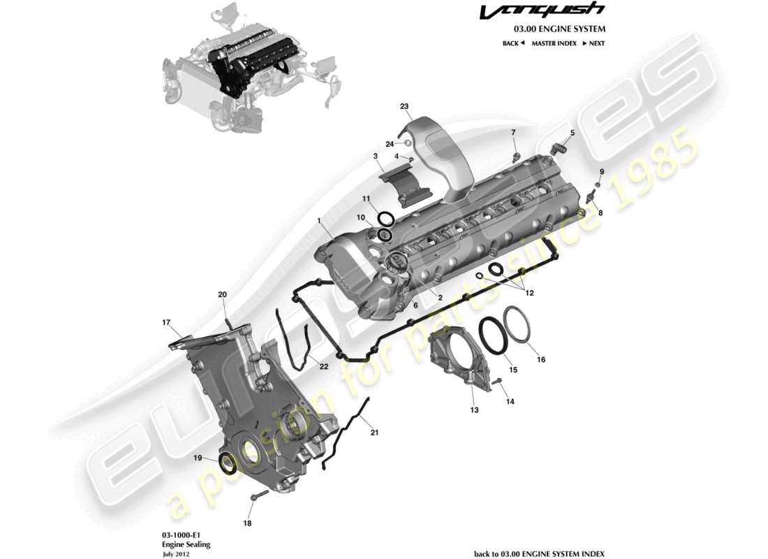 aston martin vanquish (2018) engine sealing parts diagram