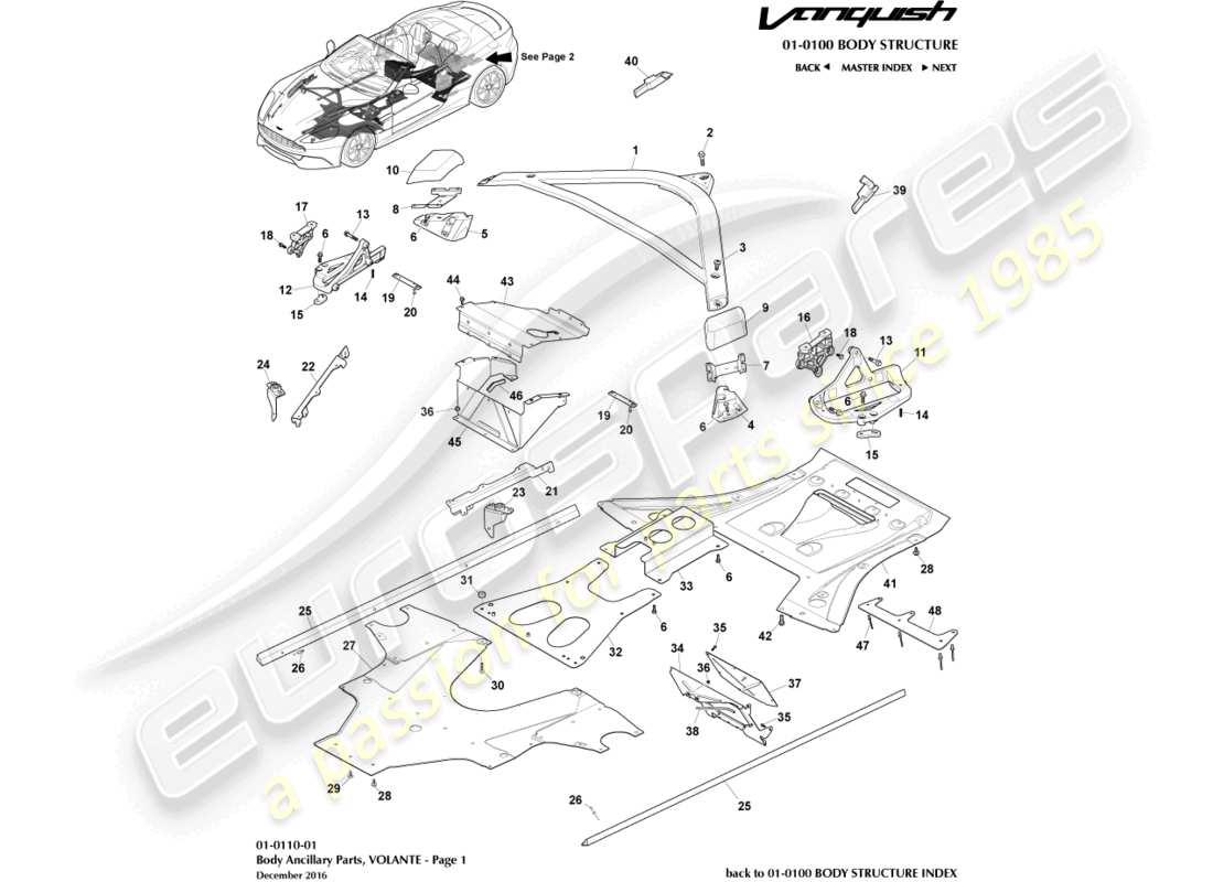aston martin vanquish (2015) ancillary parts, volante, page 1 part diagram