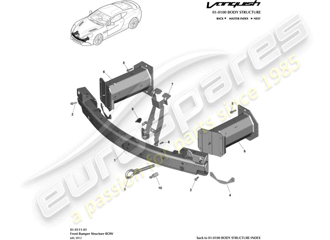 aston martin vanquish (2018) front bumper structure, row parts diagram