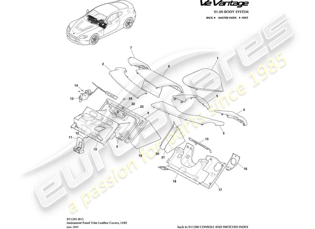 a part diagram from the aston martin v12 vantage (2012) parts catalogue