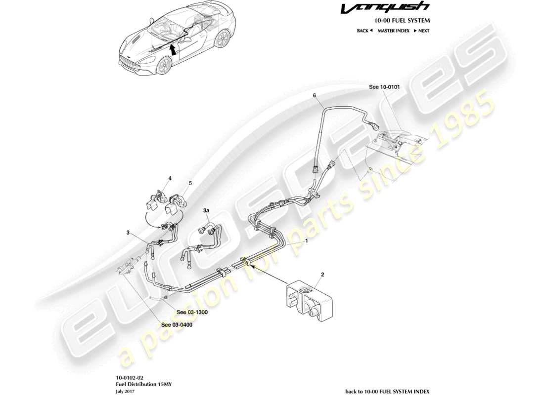 aston martin vanquish (2018) fuel distribution, 15my on parts diagram