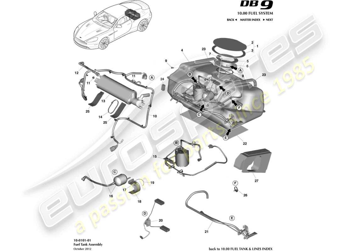 aston martin db9 (2013) fuel tank assy part diagram