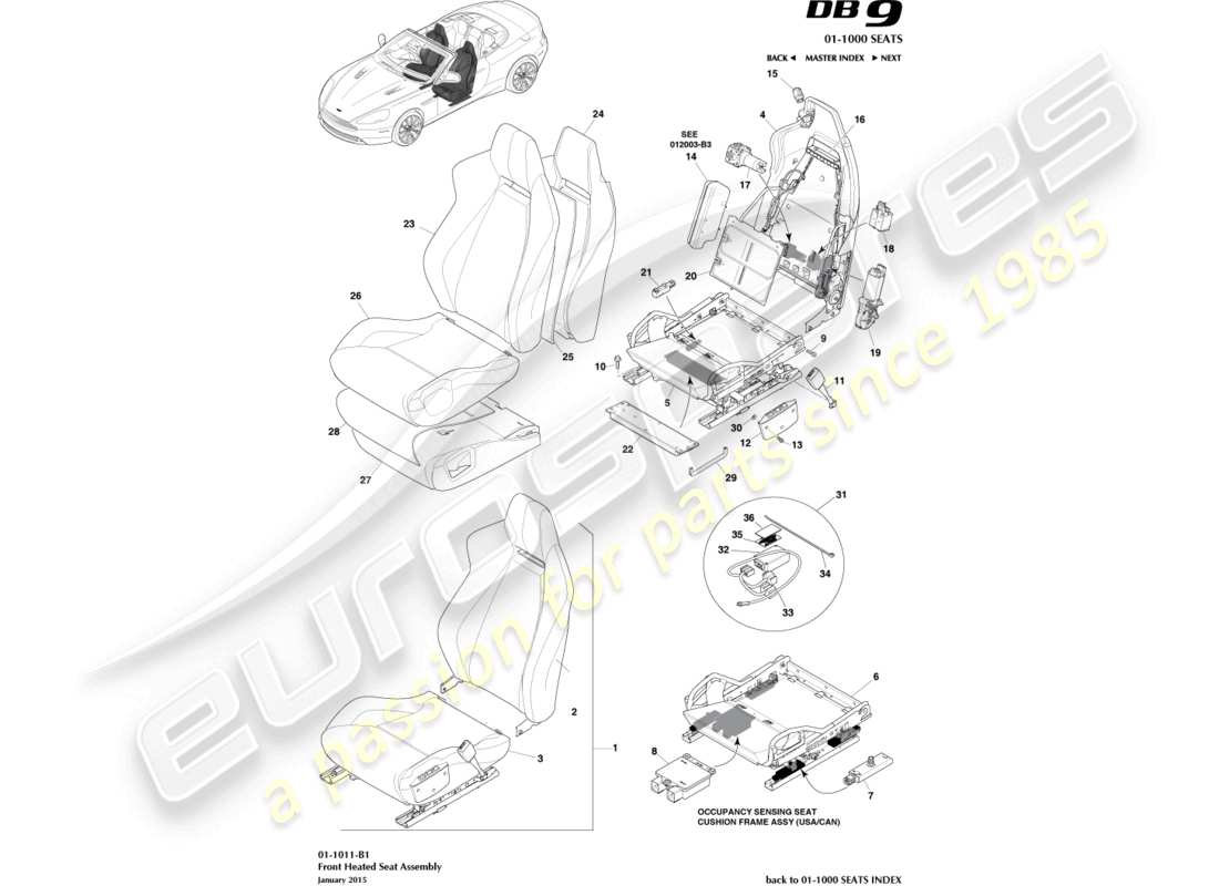 aston martin db9 (2017) front heated seats part diagram