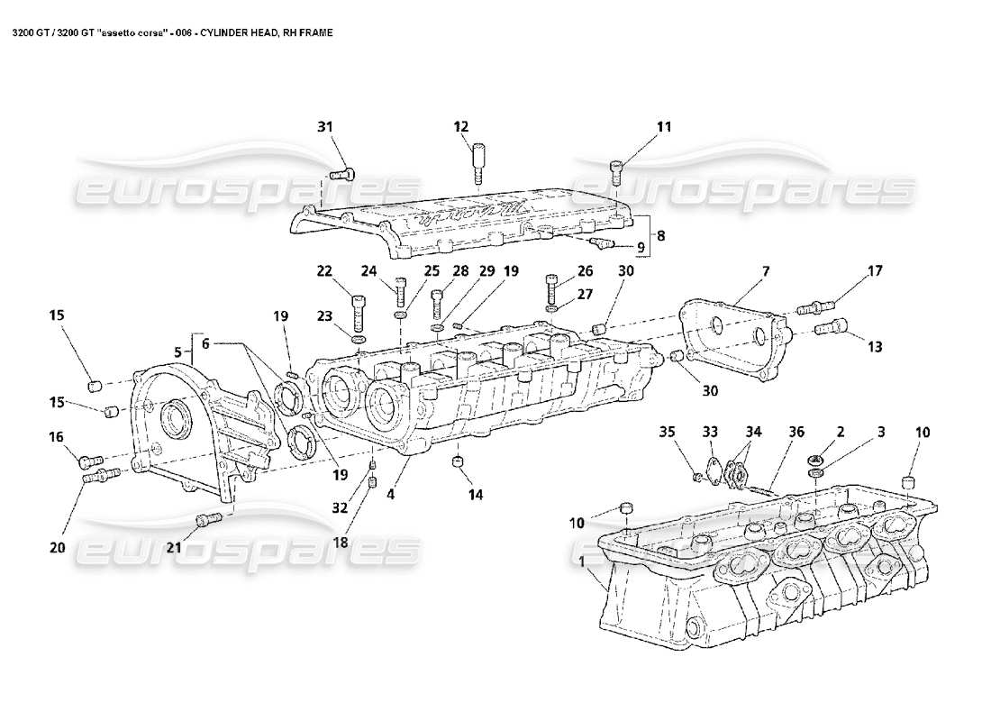 MASERATI 3200 GT/GTA/ASSETTO CORSA RH CYLINDER HEAD PART DIAGRAM maserati 3200 gt/gta/assetto corsa rh cylinder head part diagram