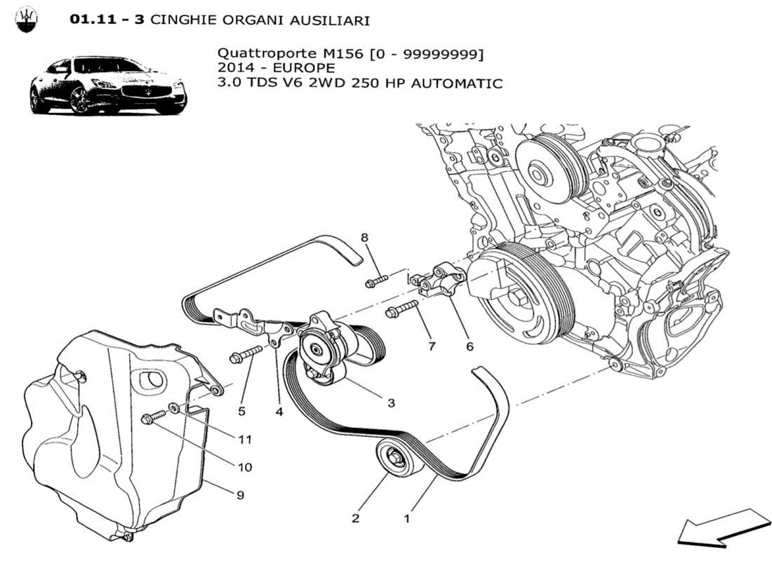 MASERATI QTP. V6 3.0 TDS 250BHP 2014 AUXILIARY DEVICE BELTS PART DIAGRAM maserati qtp. v6 3.0 tds 250bhp 2014 auxiliary device belts part diagram