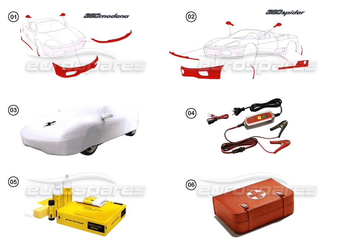 FERRARI 360 MODENA ACCESSORIES - CAR CARE PART DIAGRAM ferrari 360 modena accessories - car care part diagram