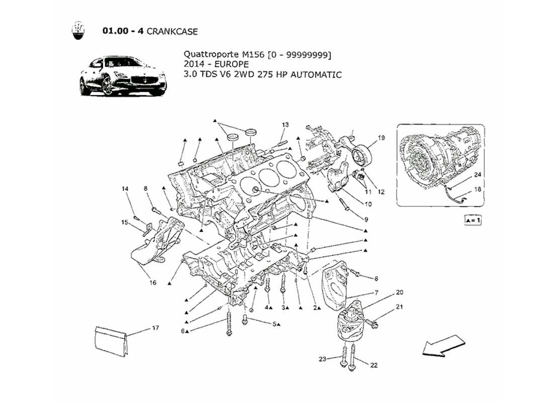 MASERATI QTP. V6 3.0 TDS 275BHP 2014 CRANKCASE PART DIAGRAM maserati qtp. v6 3.0 tds 275bhp 2014 crankcase part diagram