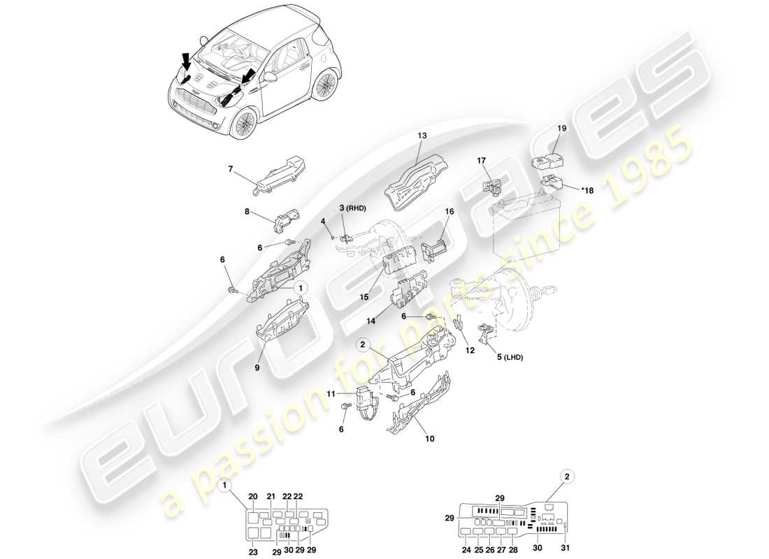 aston martin cygnet (2012) switches and relays part diagram