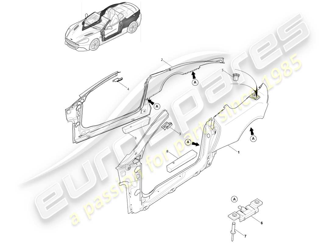 aston martin vanquish (2014) body side, volante part diagram