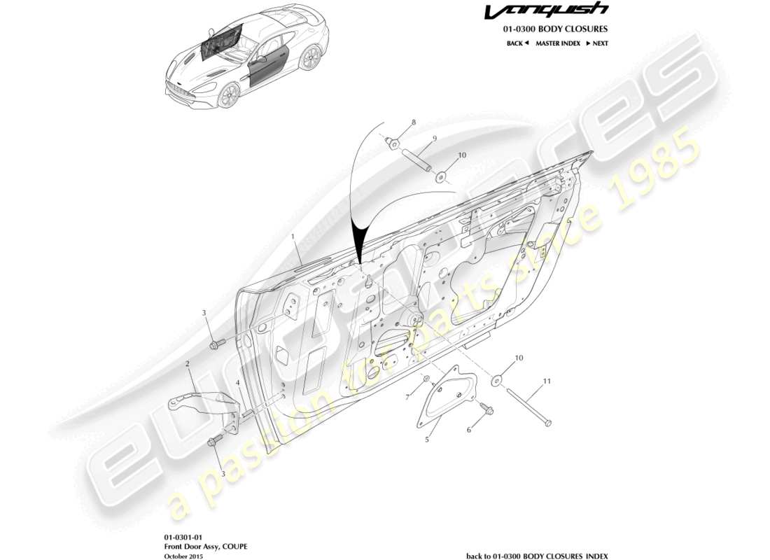 aston martin vanquish (2015) front door assembly part diagram