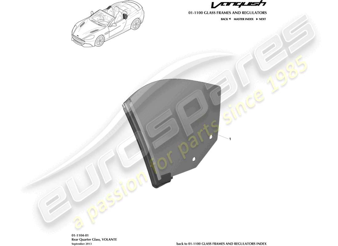 aston martin vanquish (2015) rear quarter glass, volante part diagram