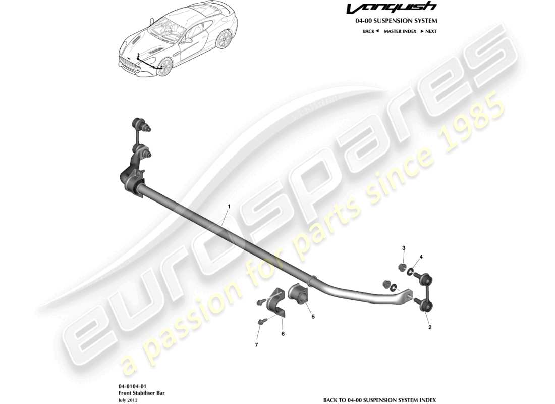 aston martin vanquish (2015) front stabiliser bar part diagram