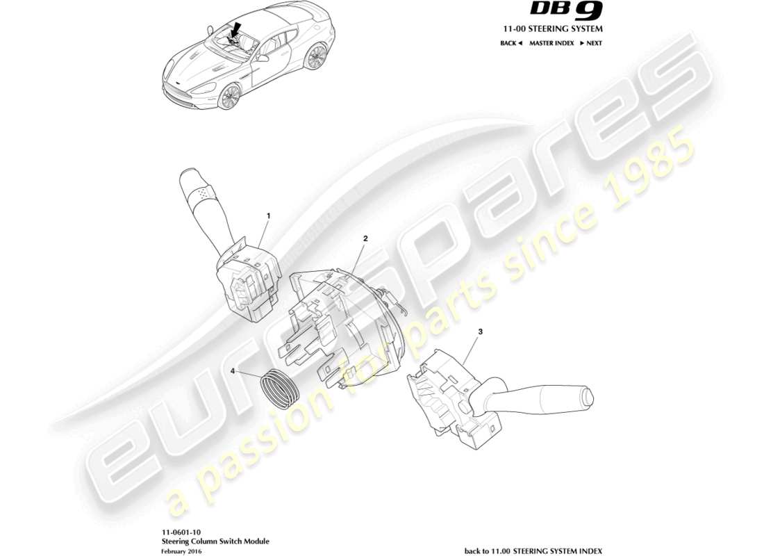 a part diagram from the aston martin db9 parts catalogue