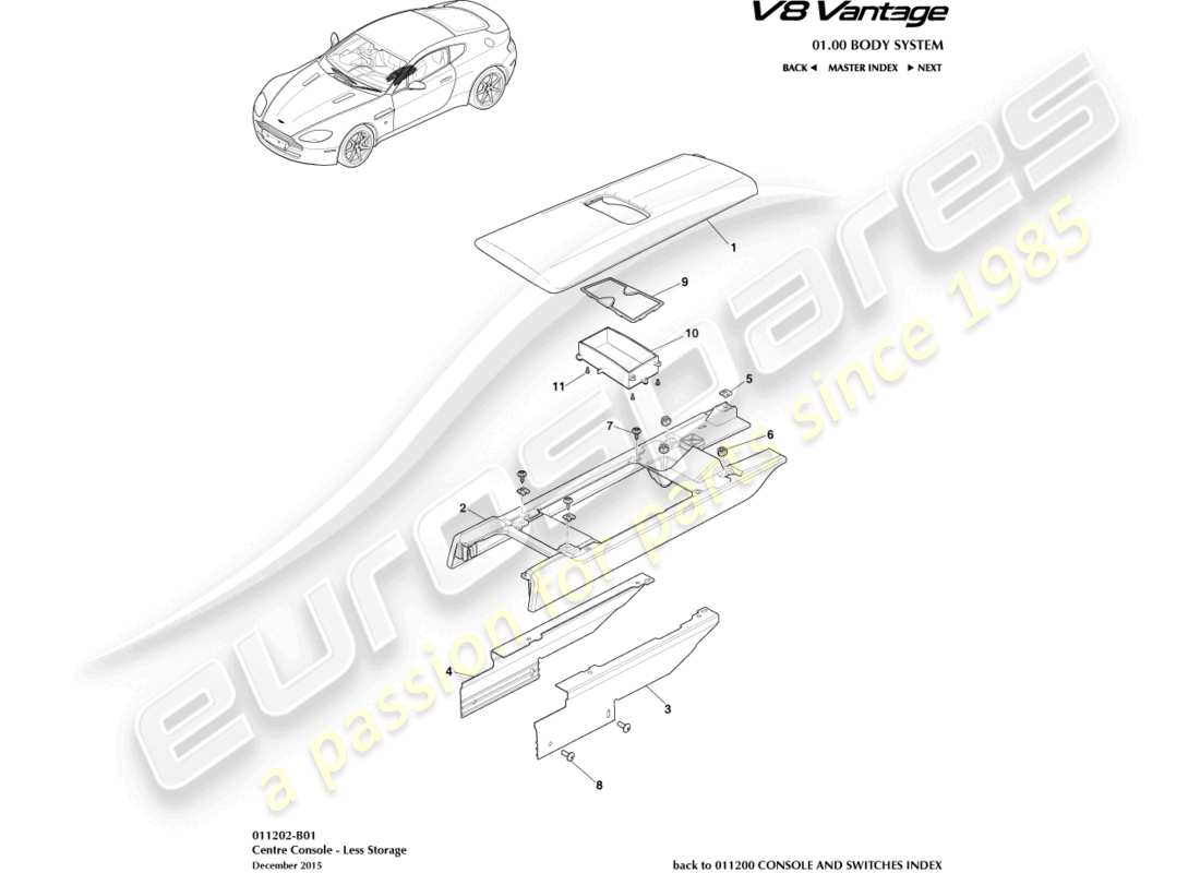 aston martin v8 vantage (2014) centre console less armrest part diagram