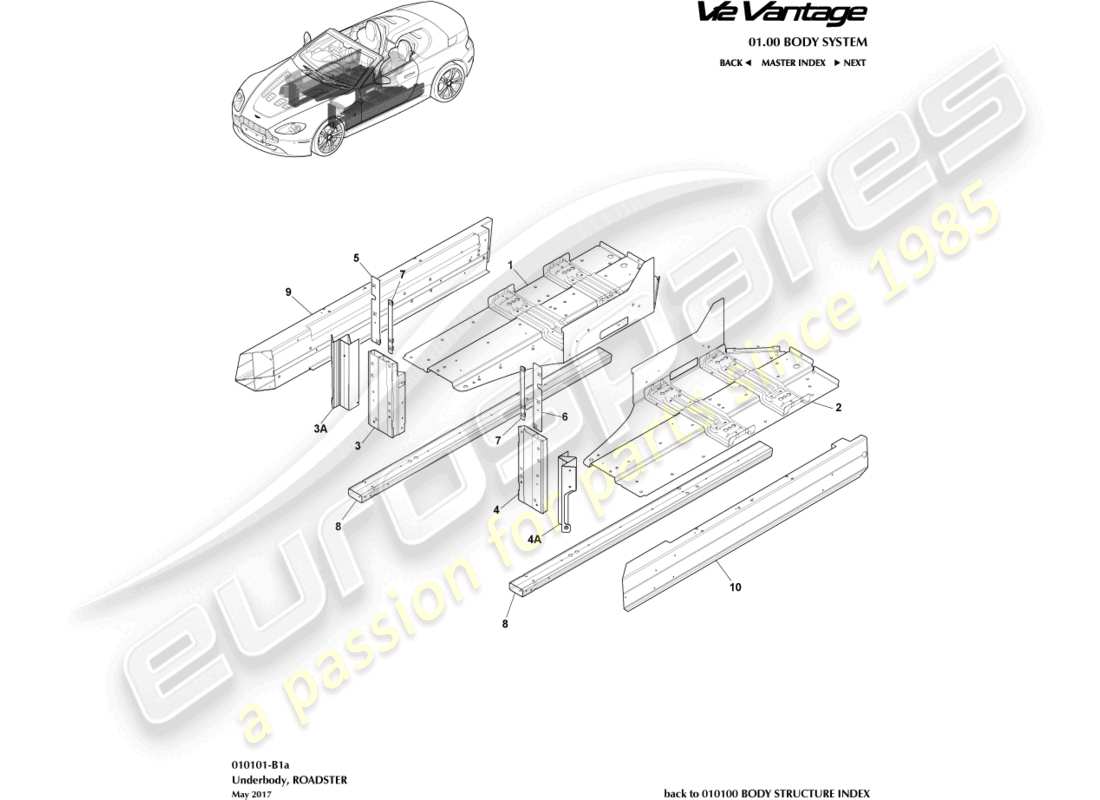 aston martin v12 vantage (2011) underbody, roadster part diagram