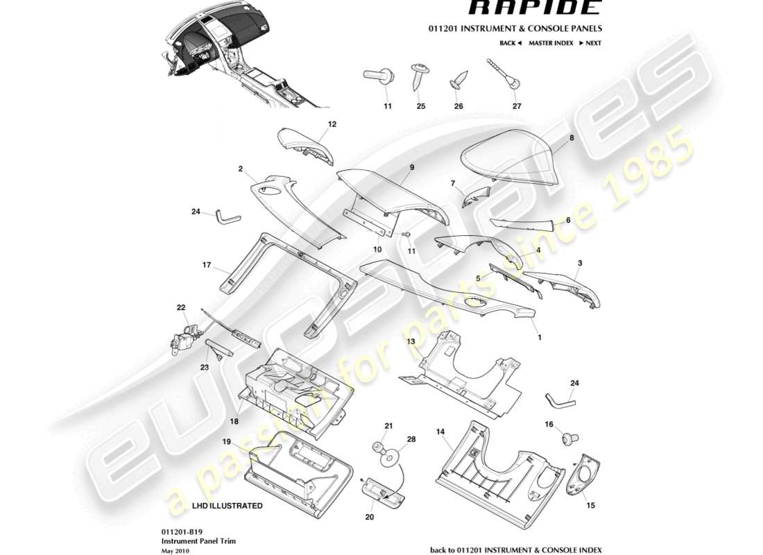 aston martin rapide (2017) ip trimmed panels part diagram