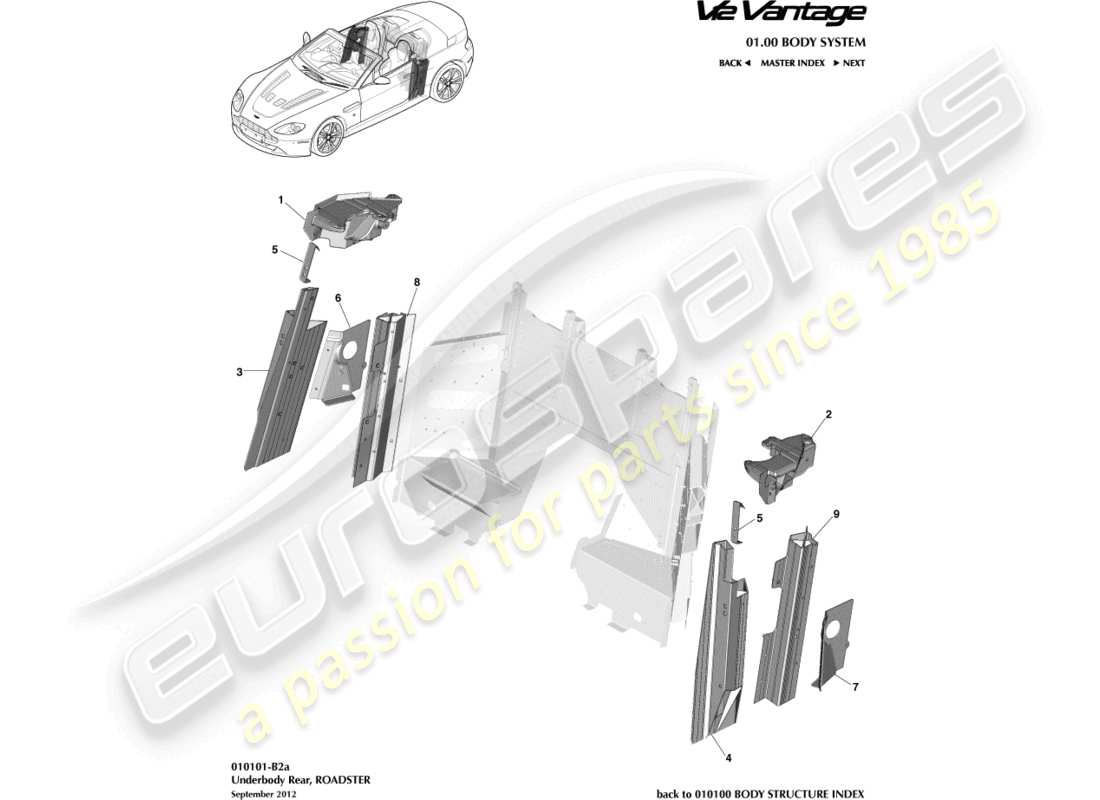 aston martin v12 vantage (2011) underbody rear, roadster part diagram