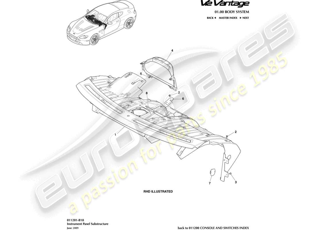 a part diagram from the aston martin v12 vantage (2011) parts catalogue