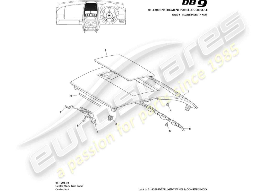 aston martin db9 (2017) centre stack trim panel part diagram