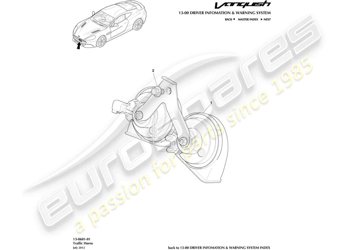 aston martin vanquish (2017) traffic horn part diagram