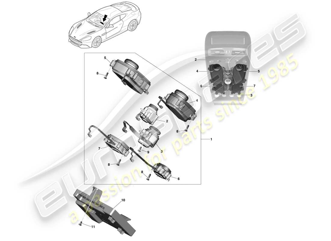 aston martin vanquish (2013) infotainment controls part diagram