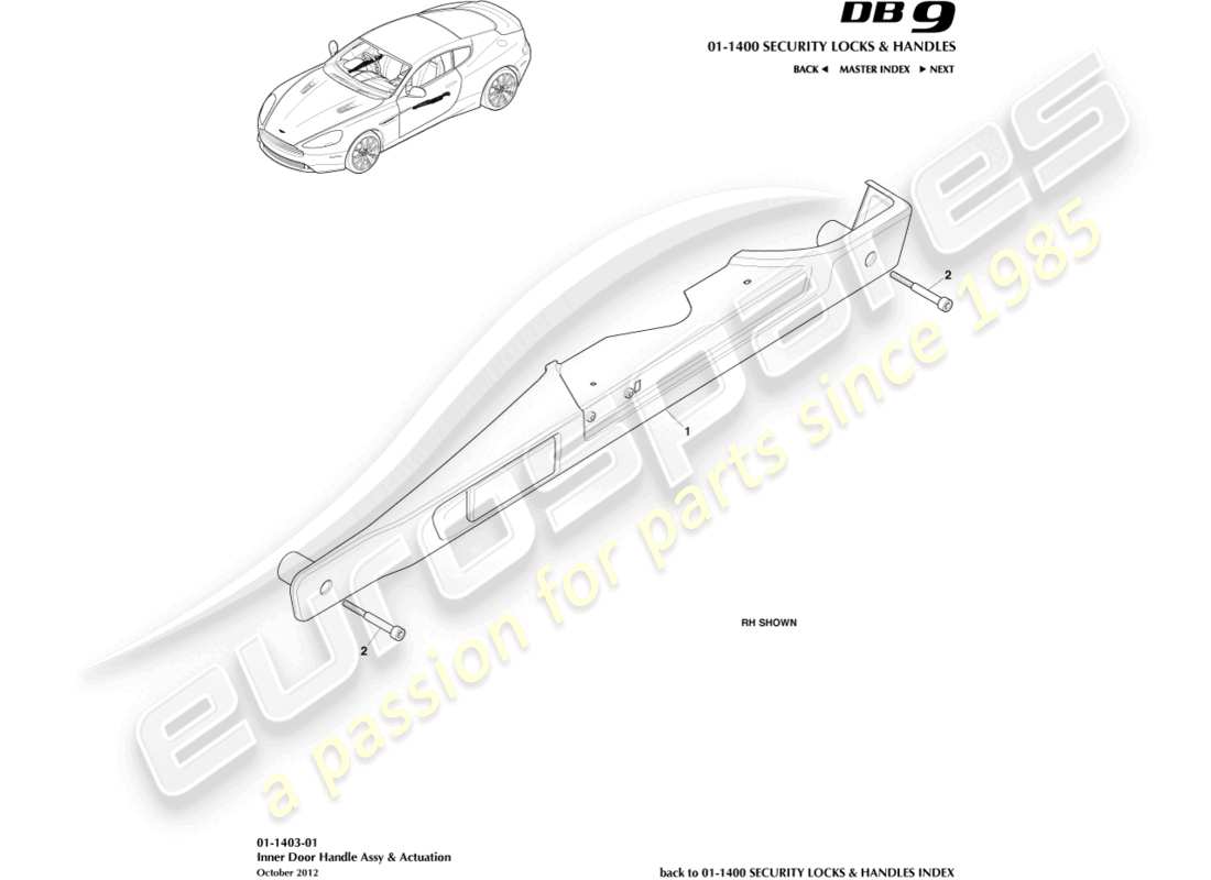 aston martin db9 (2017) inner handles & actuation part diagram