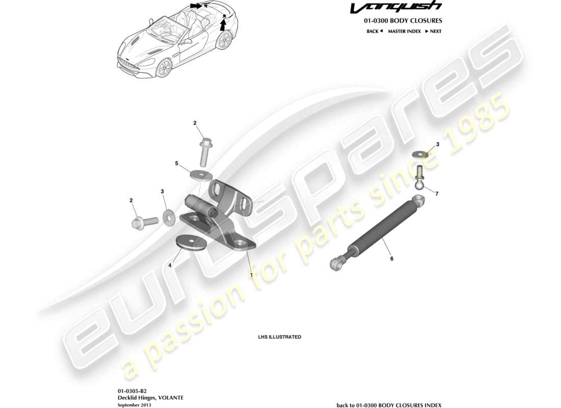 aston martin vanquish (2015) decklid hinges, volante part diagram