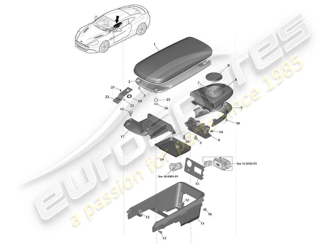 aston martin vanquish (2014) centre console armrest, page 1 part diagram