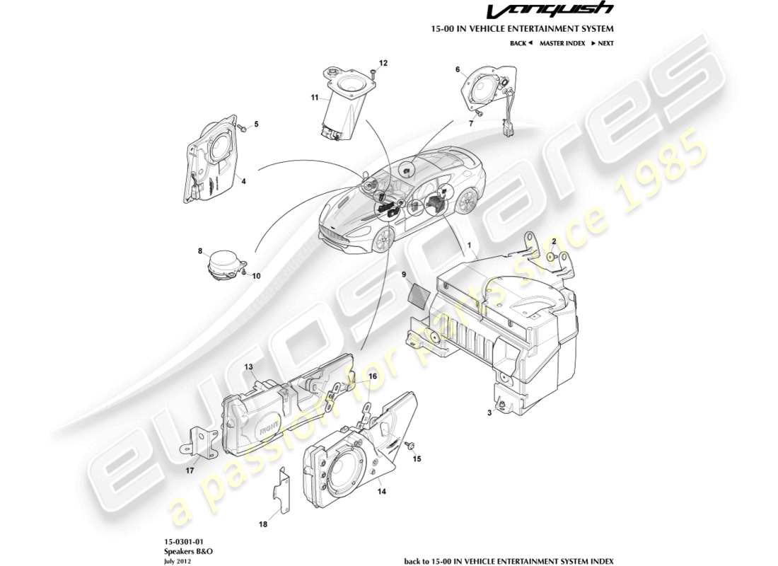 aston martin vanquish (2016) speakers, b&o part diagram