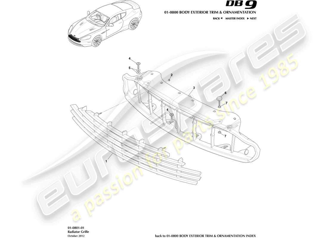 aston martin db9 (2017) radiator grille part diagram