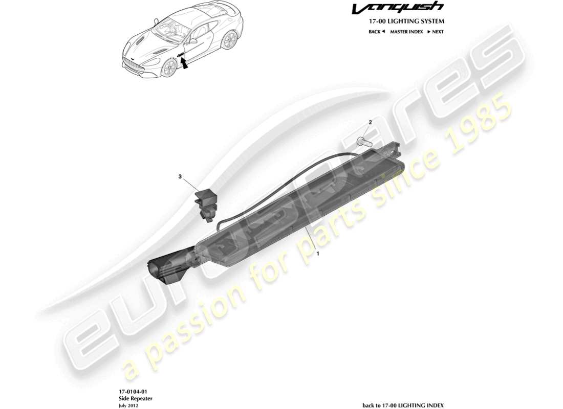 aston martin vanquish (2018) side repeaters parts diagram