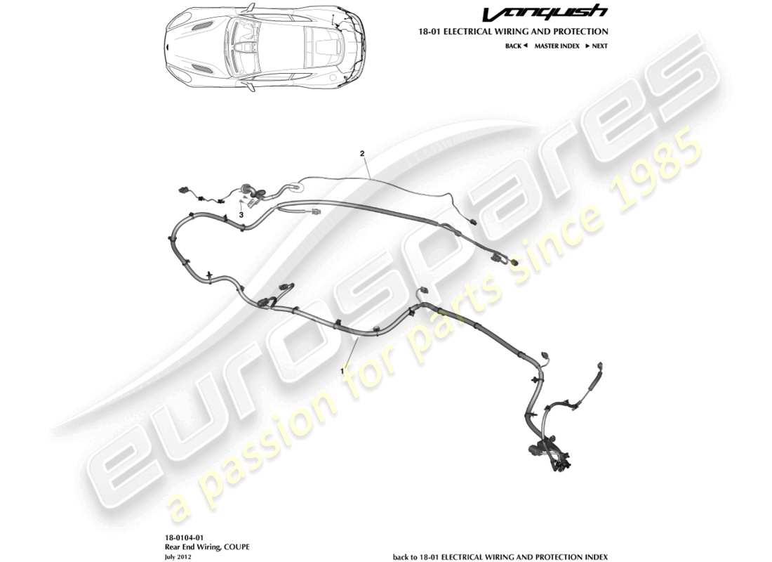 aston martin vanquish (2018) rear end harness, coupe parts diagram