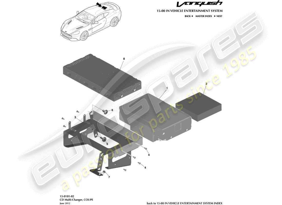 aston martin vanquish (2018) cd multi changer, coupe parts diagram