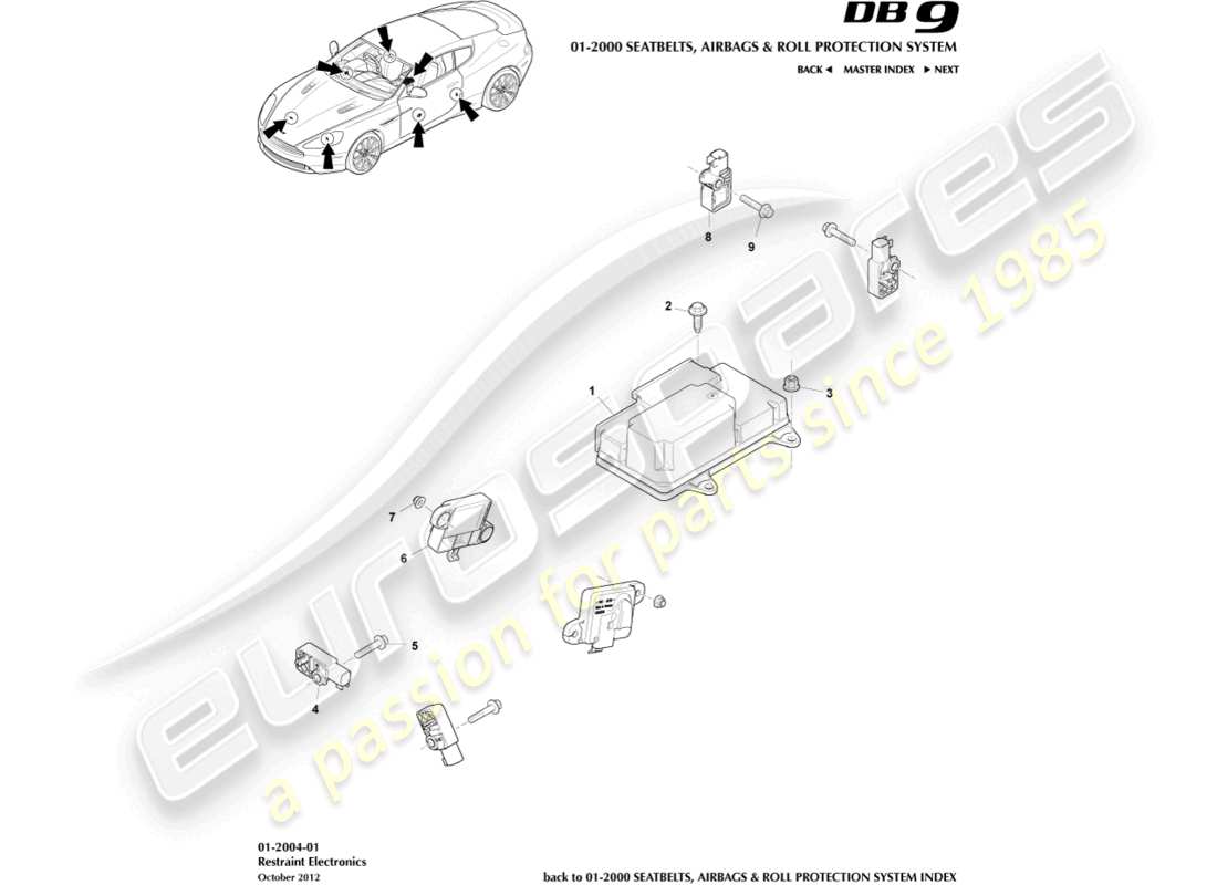 aston martin db9 (2013) restraint electronics part diagram