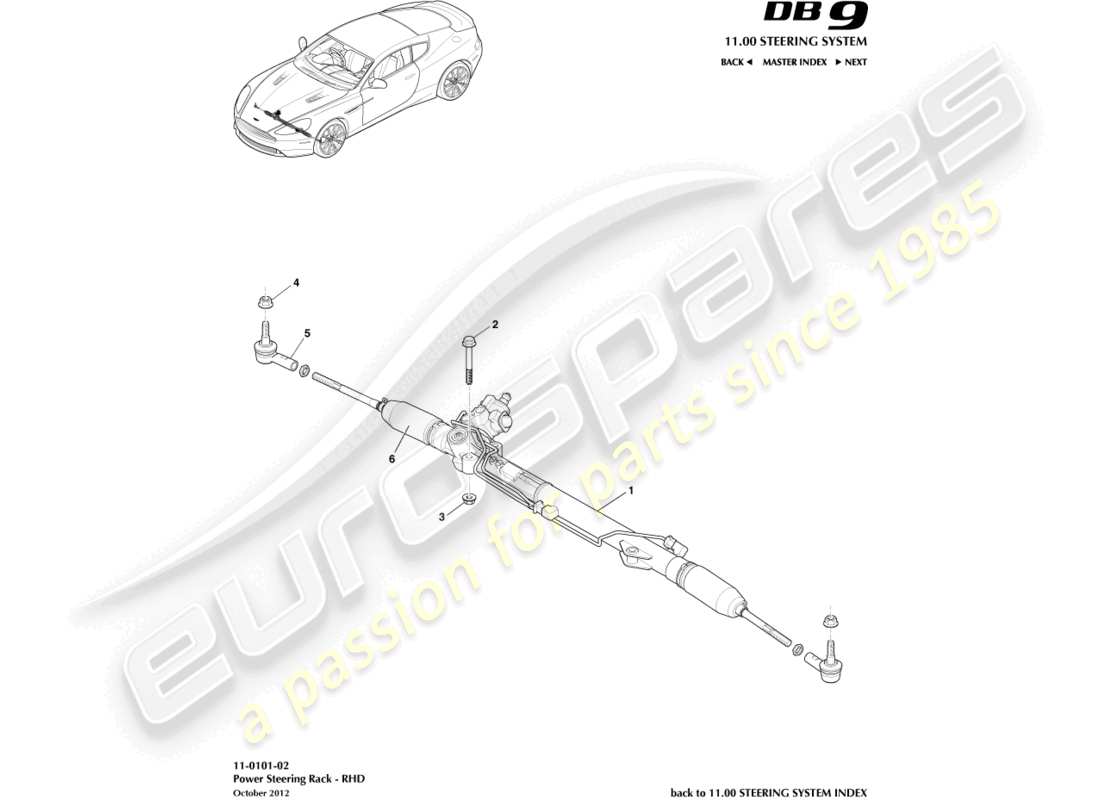 aston martin db9 (2016) steering rack, rhd part diagram
