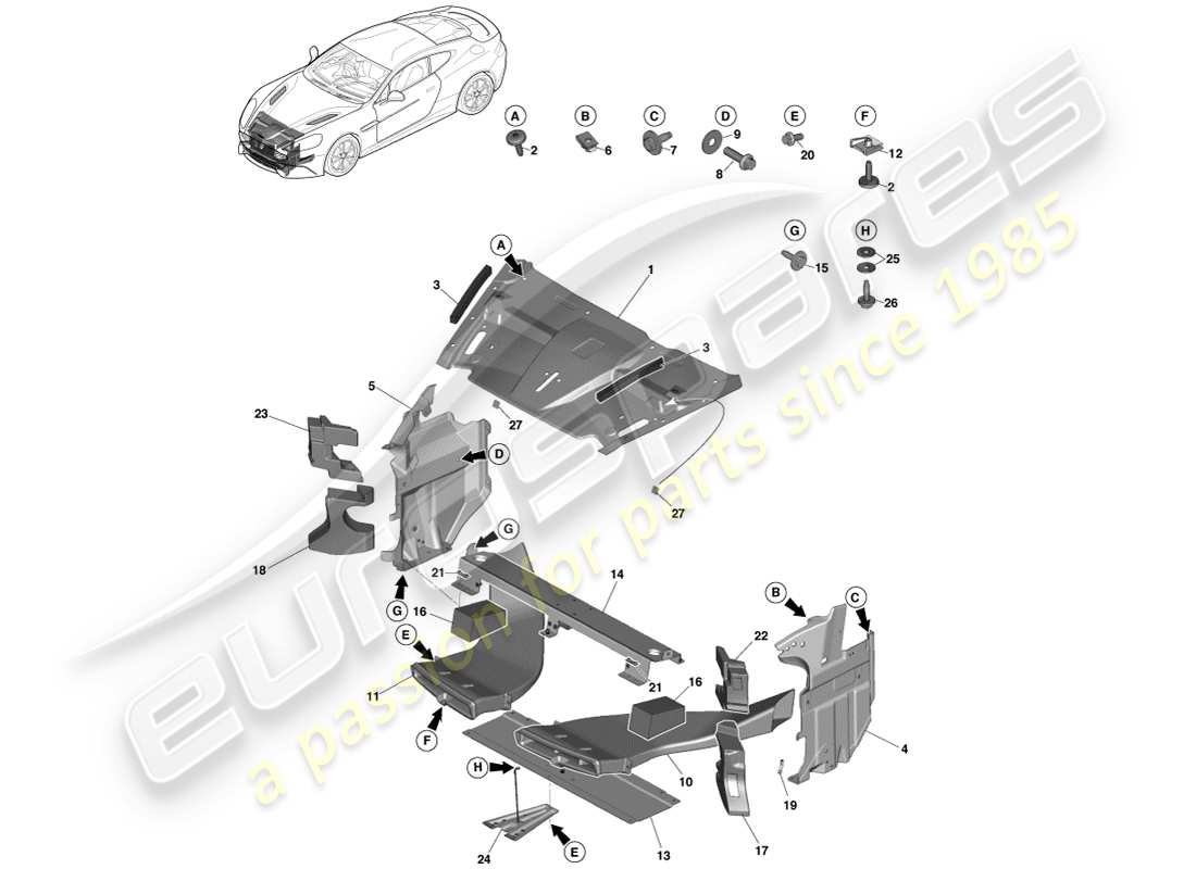 aston martin vanquish (2014) grille opening panel part diagram