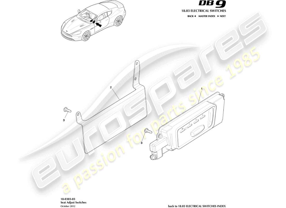 aston martin db9 (2017) seat adjustment switches part diagram