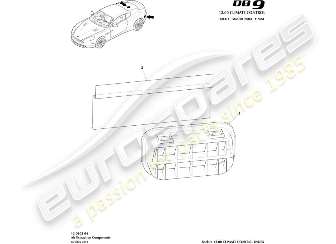 aston martin db9 (2013) air extraction components part diagram