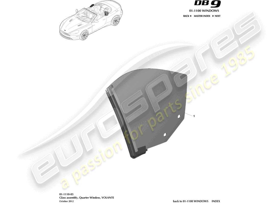 aston martin db9 (2016) rear quarter glass, volante part diagram